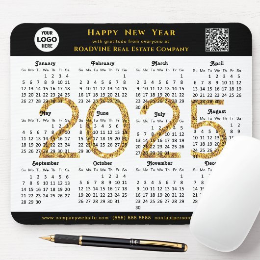 2025 Calendar Business-Logo QR Modernes Schwarzes  Mousepad
