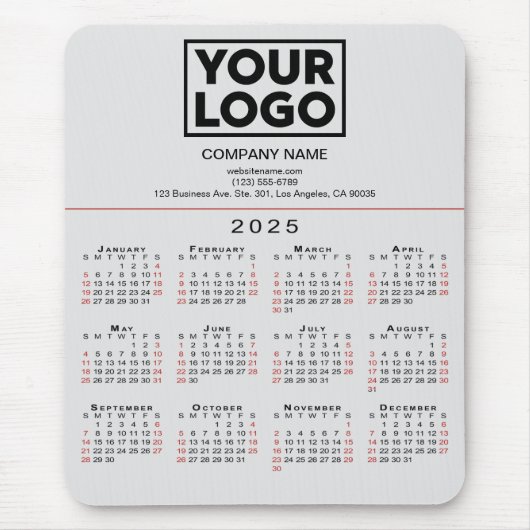 2025 Calendar Business-Logo und Text auf Grau Mousepad (Vorne)