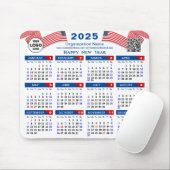 2025 Calendar Business-Logo US Patriotic Blue Red Mousepad (Mit Mouse)