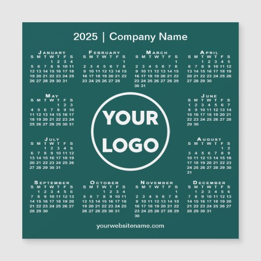 2025 Calendar Company Logo auf Aquamarinem Green M Magnetkarte (Vorderseite)