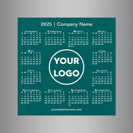 2025 Calendar Company Logo auf Aquamarinem Green M Magnetkarte