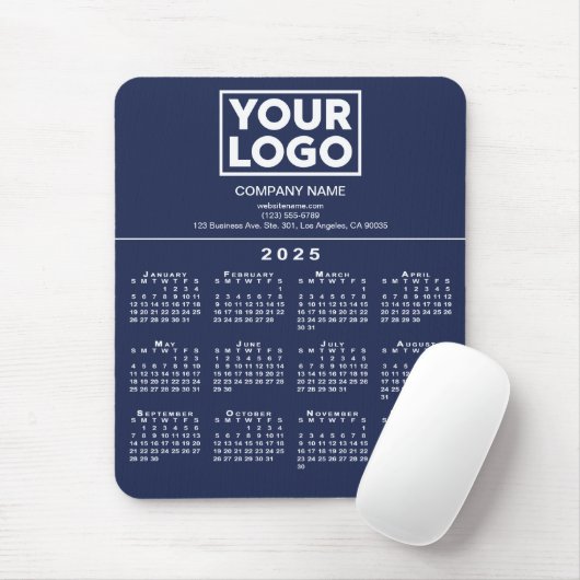2025 Calendar Company Logo und Text auf Navy Blue Mousepad (Mit Mouse)