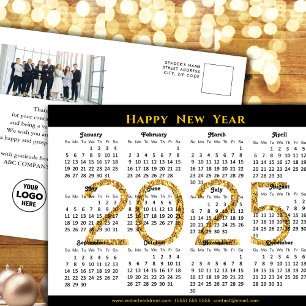 2025 Calendar Corporate Foto Black Gold Glitzer Feiertagspostkarte