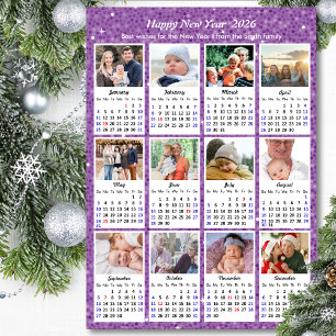 2025 Calendar Family Foto Moderner Lila Glitzer Magnetkarte