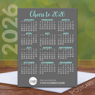 2025 Calendar Gray Aqua Business - Ferienkarte Postkarte
