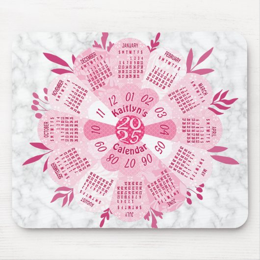 2025 Calendar Individuelle Name Boho Hübsch Pink B Mousepad (Vorne)