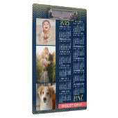 2025 Calendar Navy Koral Gold Familie Foto Collage Klemmbrett (Rechts)