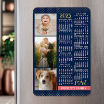 2025 Calendar Navy Koral Gold Familie Foto Collage