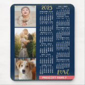 2025 Calendar Navy Koral Gold Familie Foto Collage Mousepad (Vorne)
