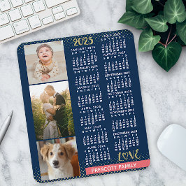 2025 Calendar Navy Koral Gold Familie Foto Collage Mousepad