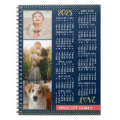 2025 Calendar Navy Koral Gold Familie Foto Collage Notizblock (Vorderseite)