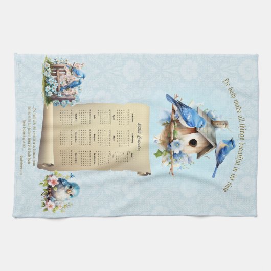 2025 Calendar Towel Bluebirds Vogelhaus ECC 3:11 Geschirrtuch (Horizontal)