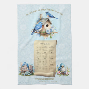 2025 Calendar Towel Bluebirds Vogelhaus ECC 3:11 Geschirrtuch