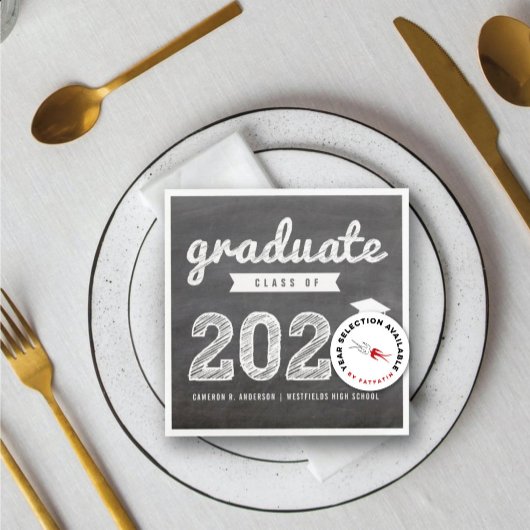 2025 Chalkboard Bold Sketch Graduation Party Paper Serviette
