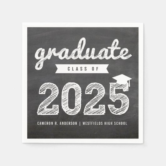 2025 Chalkboard Bold Sketch Graduation Party Paper Serviette (Vorderseite)