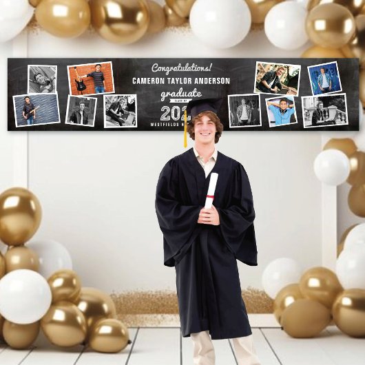 2025 Chalkboard Sketch 10 Foto Graduation Party Banner