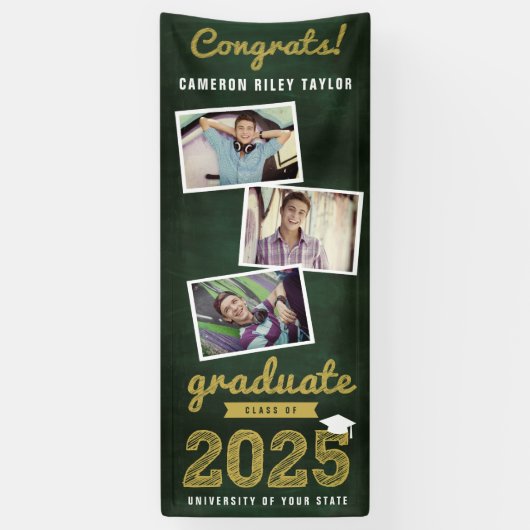 2025 Chalkboard Sketch 3 Foto Graduation Party Banner (Vertikal)