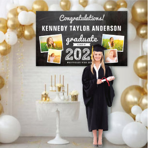 2025 Chalkboard Sketch 4 Foto Graduation Party Banner