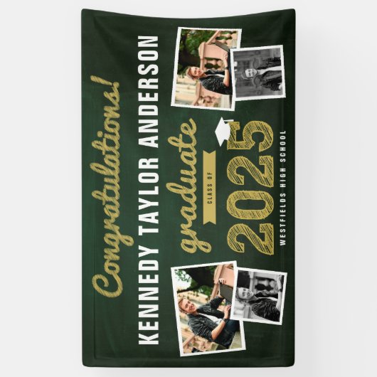2025 Chalkboard Sketch 4 Foto Graduation Party Banner (Vertikal)