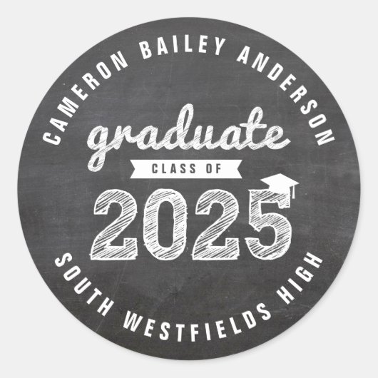 2025 Chalkboard Sketch Graduate Retro Abschluss Runder Aufkleber (Vorderseite)