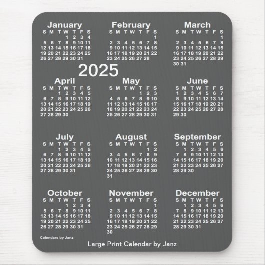 2025 Charcoal Large Print Calendar by Janz Mousepad (Vorne)