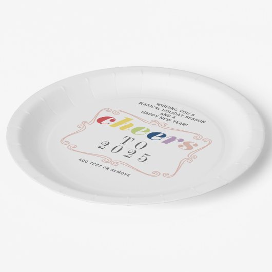 2025 Cheers Modern Retro Holiday Happy New Year Pappteller (Schrägansicht)