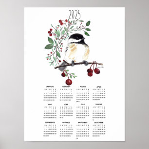 2025 Chickadee Berry Branch Poster-Kalender Poster