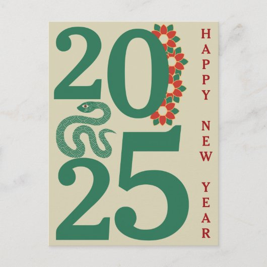 2025 Chinesisches Neujahr der Schlange Grüne Postk Postkarte (Vorderseite)