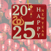 2025 Chinesisches Neujahr der Schlange Roter Famil Keramikornament