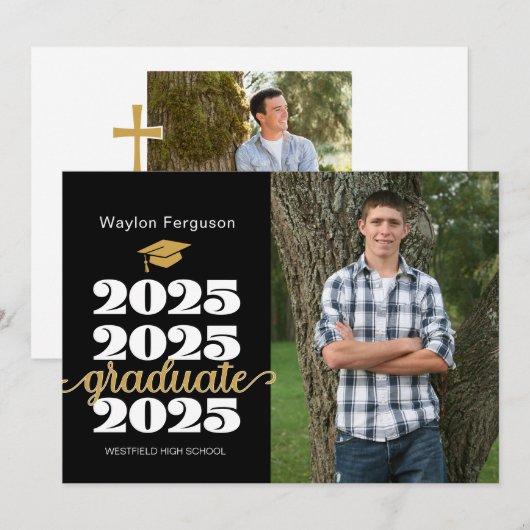 2025 Christlich Black Gold Foto Abschluss Ankündigung (Vorne/Hinten)