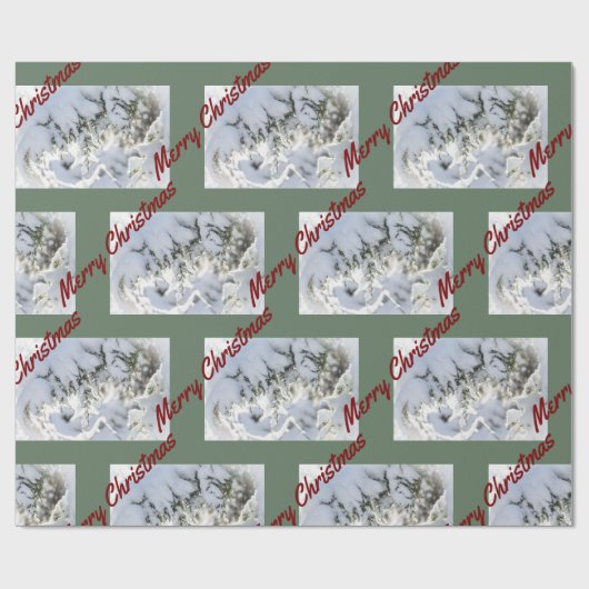 2025 Christmas Wrapping Paper:  Snow on Evergreen Geschenkpapier (Flach)