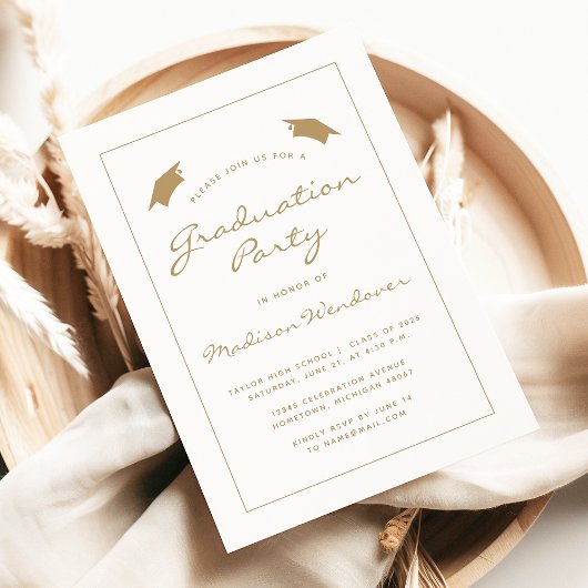 2025 Classic Gold White Border Graduation Party Einladung