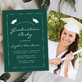 2025 Classic Green White Border Graduation Party Einladung