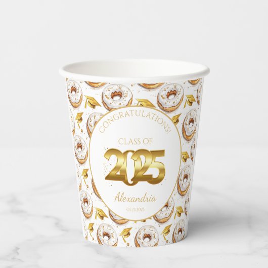 2025 Donuts and Degrees Abschluss Paper Cup Pappbecher (Rückseite)