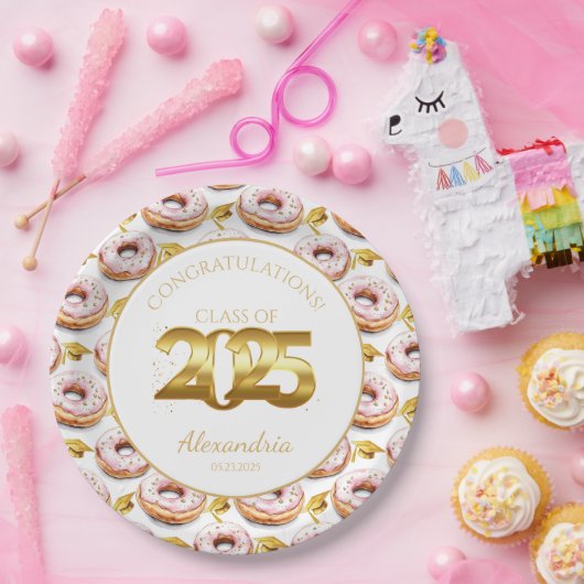 2025 Donuts und Goldmedaille-Abschluss Pappteller (Party)