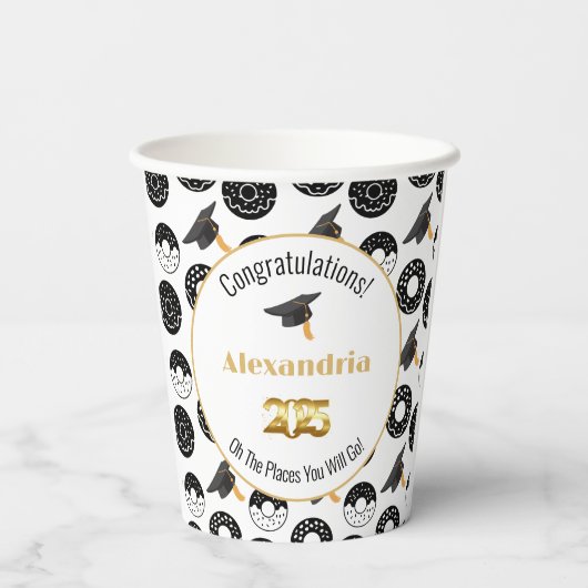 2025 Donuts und Grade Moderne Schwarz/Weiß Pappbecher (Rückseite)