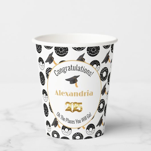 2025 Donuts und Grade Moderne Schwarz/Weiß Pappbecher (Vorderseite)