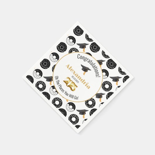 2025 Donuts und Grade Moderne Schwarz/Weiß Serviette (Ecke)