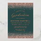 2025 Dunkelgrüne Rose Gold Glitzer Graduation Part Folieneinladung (Vorderseite)