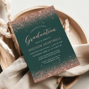 2025 Dunkelgrüne Roségold-Glitter-Abschlussfeier Einladung