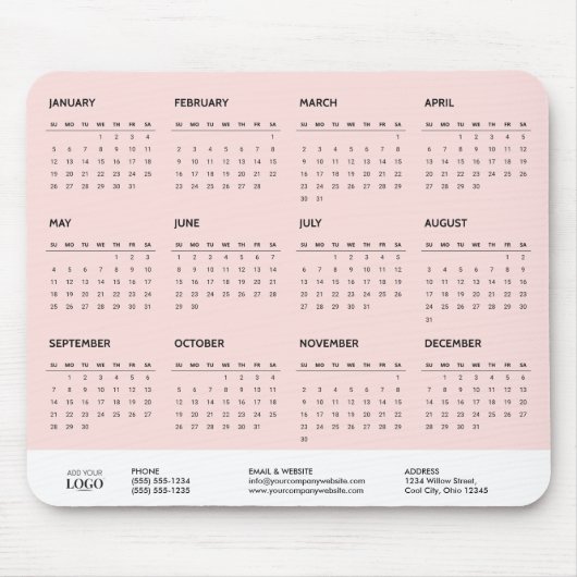 2025 Einfaches Schwarz-Rosa-Kalender - Präsentatio Mousepad (Vorne)