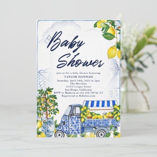 2025 Einladung der italienischen Blauen Babydusche (Stehend Vorderseite)