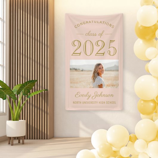 2025 Elegant Blush Gold Custom Foto Abschluss Banner