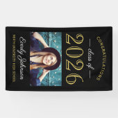 2025 Elegant Gold Black Custom Foto Abschluss Banner (Horizontal)