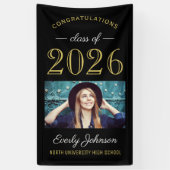 2025 Elegant Gold Black Custom Foto Abschluss Banner (Vertikal)