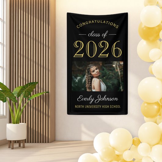 2025 Elegant Gold Black Custom Foto Abschluss Banner