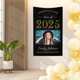 2025 Elegant Gold Black Custom Foto Abschluss Banner