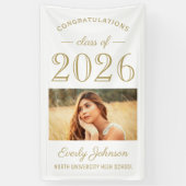 2025 Elegant Gold White Custom Foto Abschluss Banner (Vertikal)