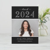 2025 Elegante Black Silver Foto Graduation Party Einladung (Stehend Vorderseite)