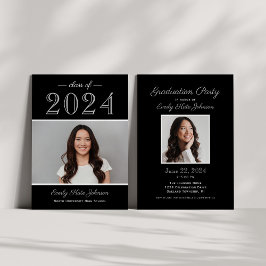 2025 Elegante Black Silver Foto Graduation Party Einladung